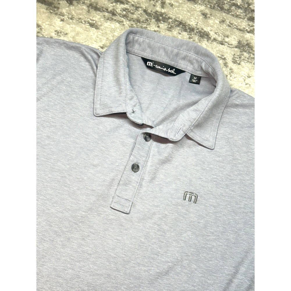 TravisMathew Polo Shirt Men Medium Blue Heathered Short Sleeve Golf